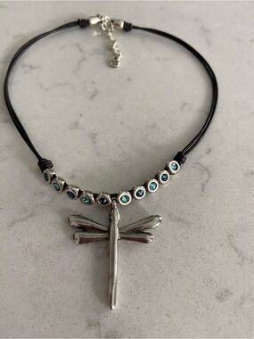UNO de 50 Sterling Silver Dragonfly Leather Pendant Necklace
